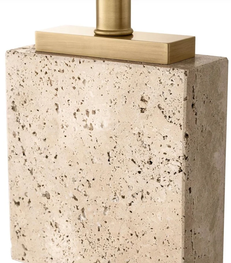Casa Padrino Luxus Tischleuchte Beige / Antik Messing 40 x 22 x H. 70,5 cm - Travertin Schreibtischleuchte mit rechteckigem Lampenschirm - Luxus Tischleuchten - Luxus Schreibtischleuchten