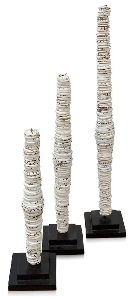 Casa Padrino Luxus Deko Muschel Säulen Set Weiß / Mehrfarbig / Schwarz - Wohnzimmer Deko - Schreibtisch Deko - Luxus Deko Accessoires - Luxus Möbel