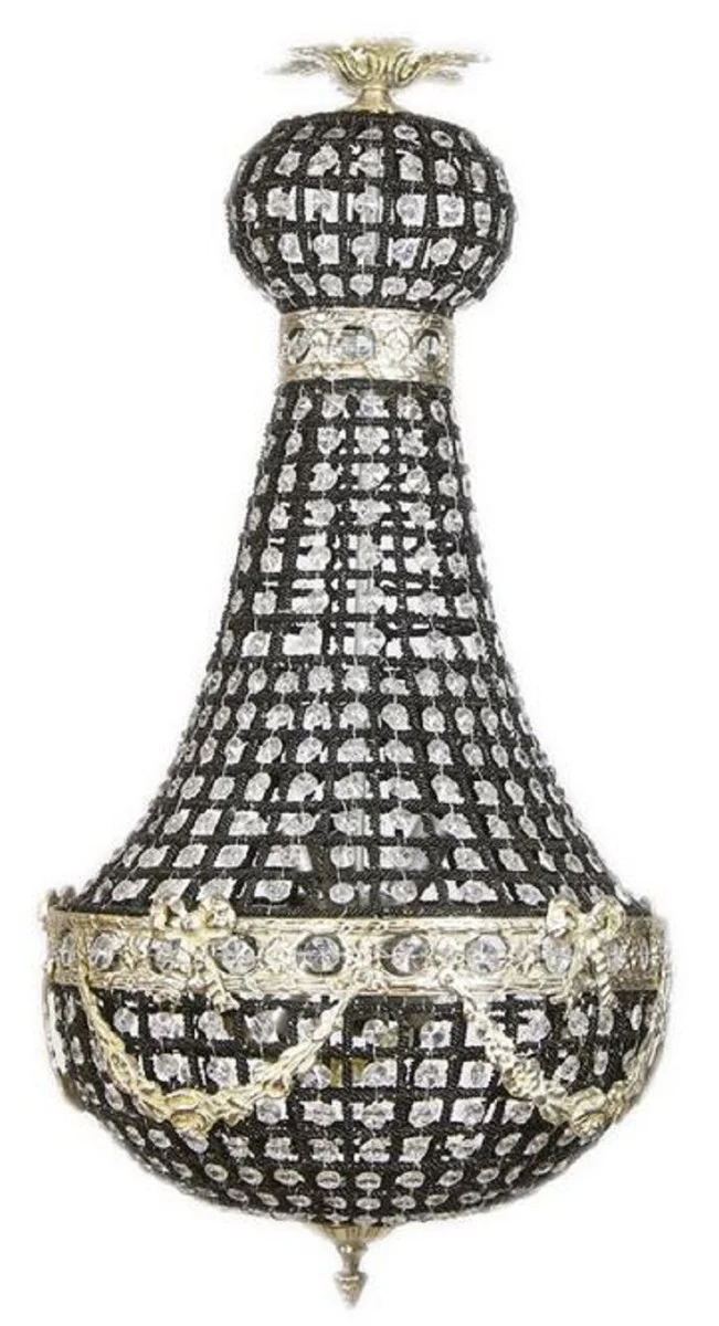 Casa Padrino Luxus Barock Kristall Kronleuchter Schwarz / Silber Ø 35 x H. 70 cm - Prunkvoller Barockstil Kronleuchter - Barock Kristall Leuchten - Edel & Prunkvoll
