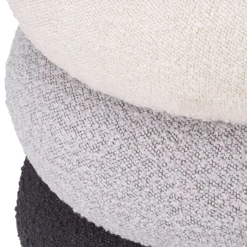 Casa Padrino Luxus Hocker Creme / Grau / Schwarz Ø 43 x H. 49,5 cm - Runder Wohnzimmer Sitzhocker - Gepolsterter Rundhocker - Wohnzimmer Möbel - Luxus Möbel - Luxus Einrichtung - Möbel Luxus