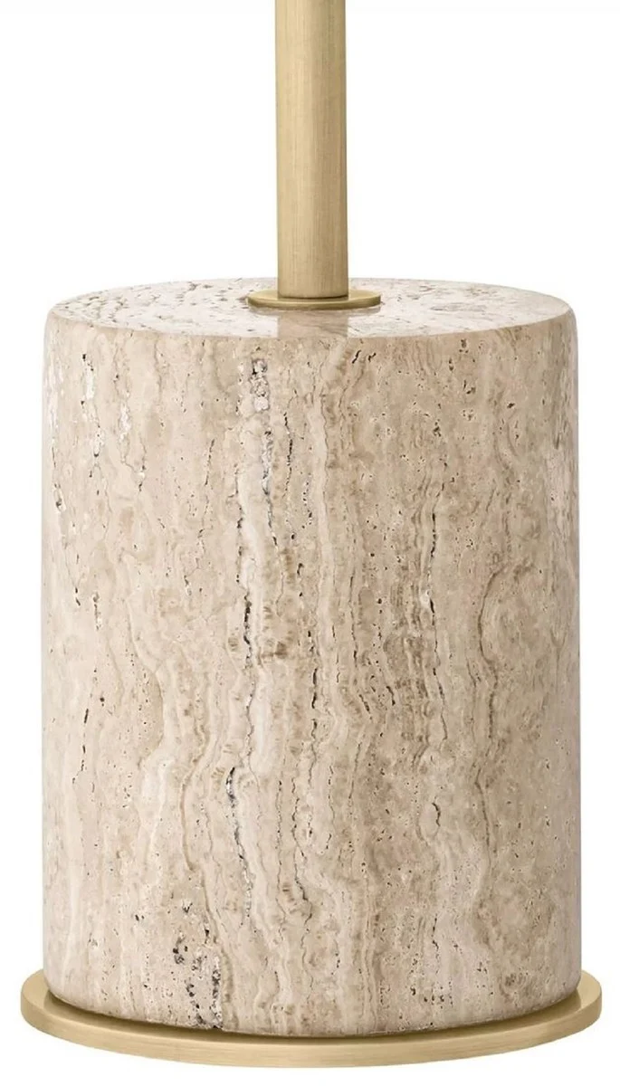 Casa Padrino Luxus Tischleuchte Travertin / Antik Messing / Weiß 51 x H. 70 cm - Schreibtischleuchte mit Travertin Sockel und Glas Lampenschirmen - Luxus Leuchten - Luxus Möbel - Luxus Interior