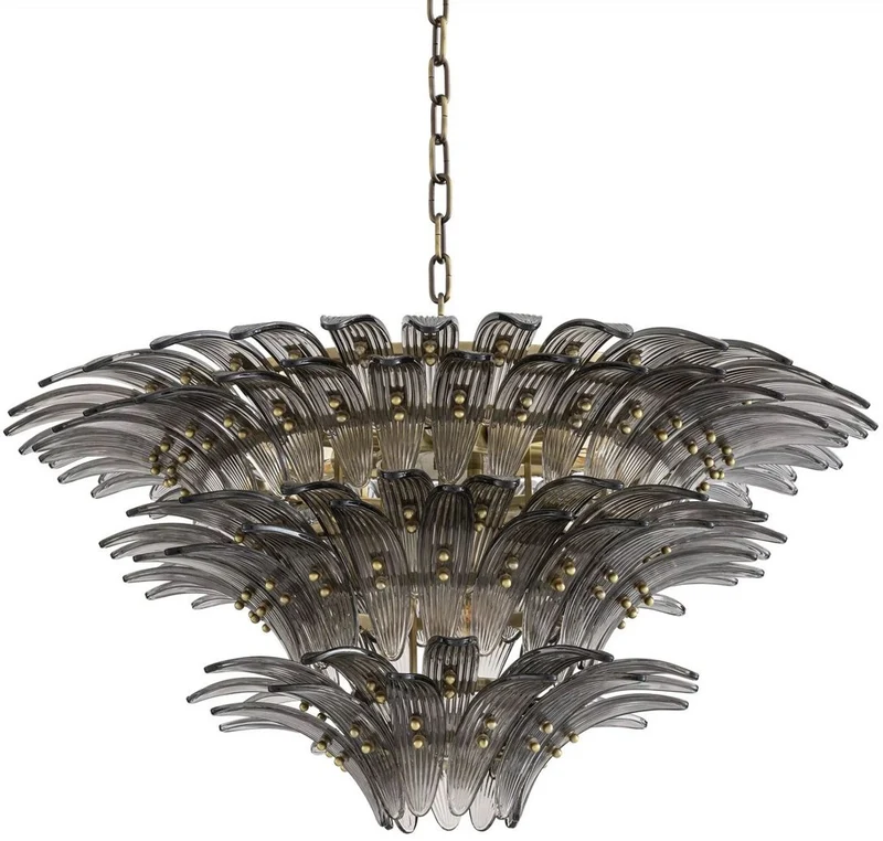 Casa Padrino Luxus Glas Kronleuchter Messing / Grau Ø 80 x H. 41 cm - Runder Hotel & Restaurant Kronleuchter - Luxus Qualität