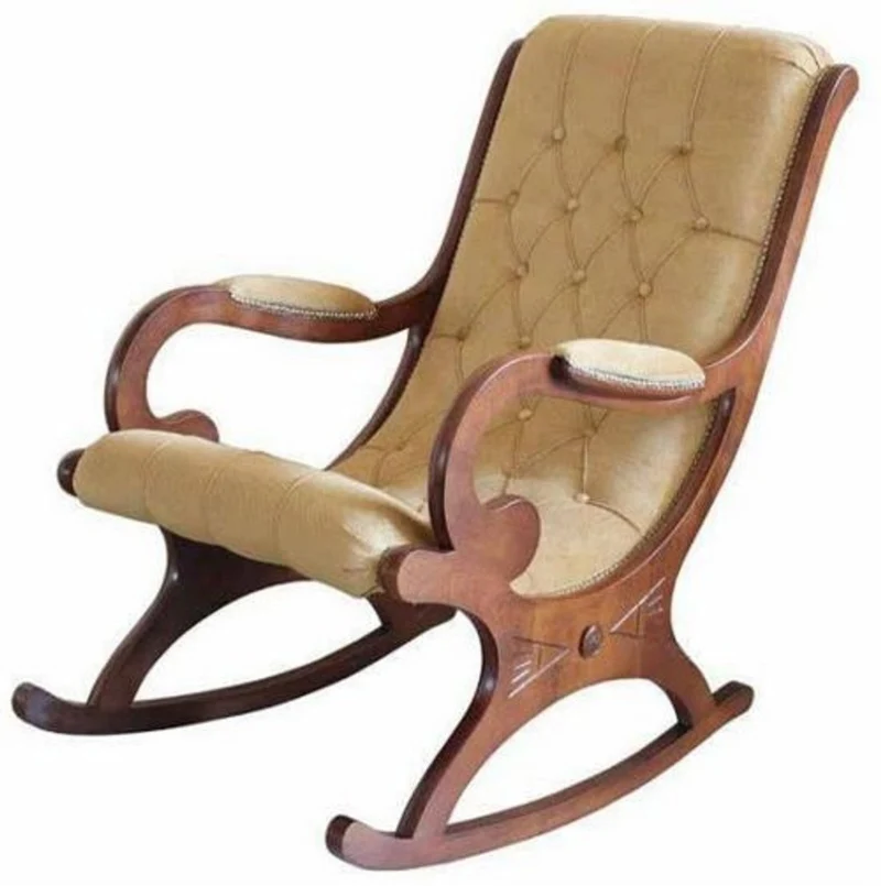 Casa Padrino Luxus Jugendstil Kunstleder Schaukelsessel Beige / Braun - Handgefertigter Schaukelstuhl mit Armlehnen - Barock & Jugendstil Wohnzimmer & Büro Möbel - Luxus Qualität - Made in Italy