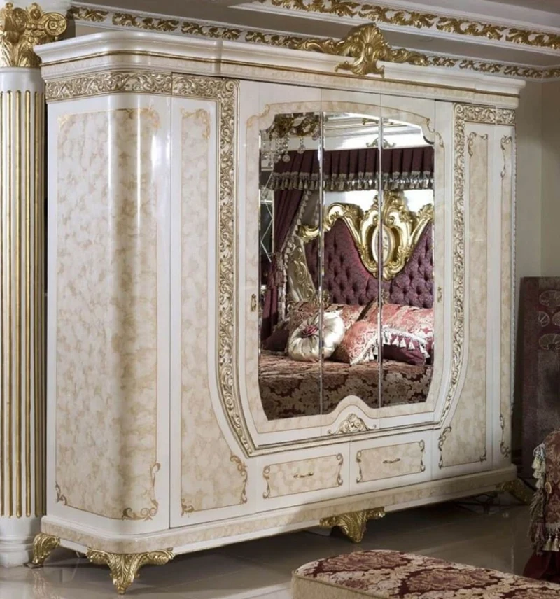 Casa Padrino Luxus Barock Schlafzimmerschrank Weiß / Beige / Gold - Prunkvoller Massivholz Kleiderschrank im Barockstil - Barock Schlafzimmer & Hotel Möbel - Edel & Prunkvoll