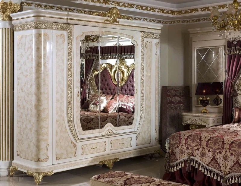 Casa Padrino Luxus Barock Schlafzimmerschrank Weiß / Beige / Gold - Prunkvoller Massivholz Kleiderschrank im Barockstil - Barock Schlafzimmer & Hotel Möbel - Edel & Prunkvoll