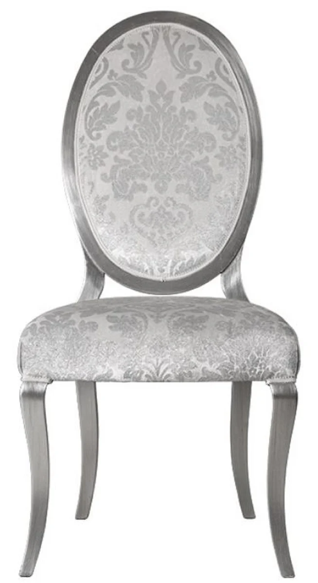 Casa Padrino Luxus Jugendstil Esszimmerstuhl 6er Set Silber / Grau / Silber 51 x 48 x H. 106 cm - Elegante Küchenstühle mit Muster - Barock & Jugendstil Esszimmer Möbel - Luxus Qualität