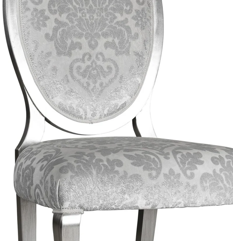 Casa Padrino Luxus Jugendstil Esszimmerstuhl 6er Set Silber / Grau / Silber 51 x 48 x H. 106 cm - Elegante Küchenstühle mit Muster - Barock & Jugendstil Esszimmer Möbel - Luxus Qualität