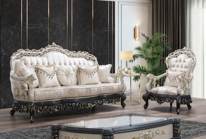 Casa Padrino Luxus Barock Couchtisch Creme / Grau / Gold - Handgefertigter Massivholz Wohnzimmertisch - Prunkvolle Massivholz Wohnzimmer Möbel im Barockstil