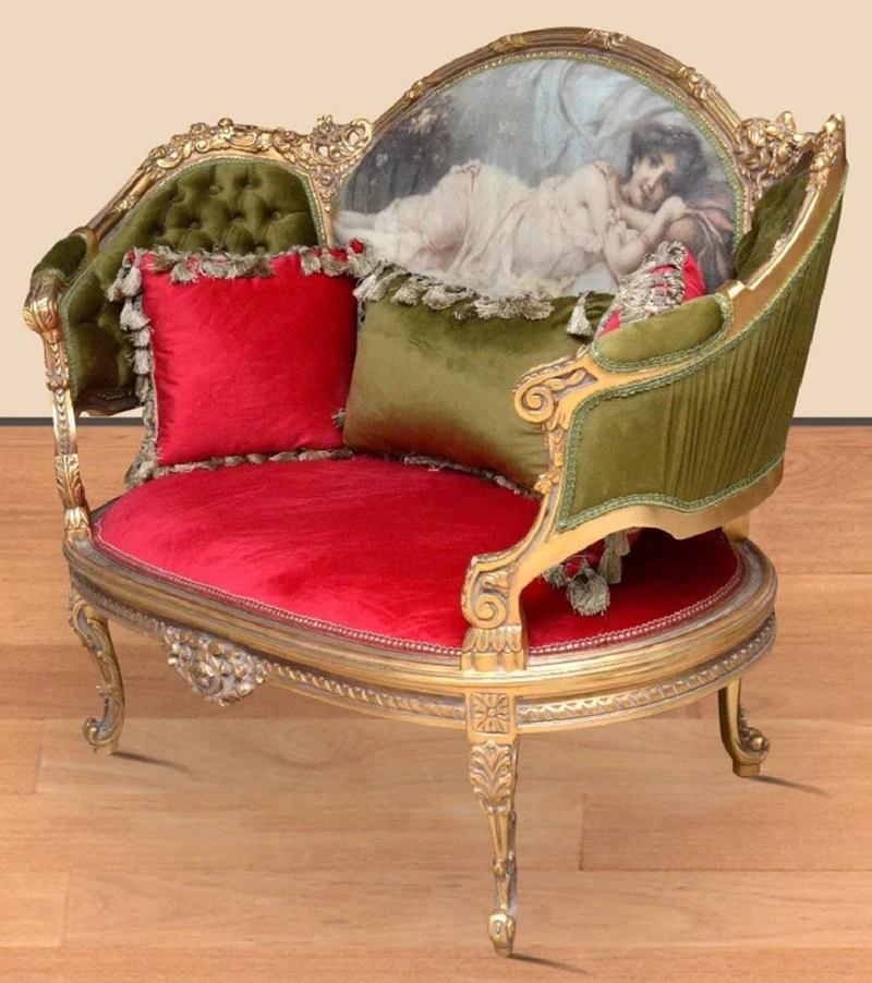 Casa Padrino Barock Sofa Grün / Rot / Mehrfarbig / Gold - Handgefertigtes Wohnzimmer Sofa im Barockstil - Prunkvolle Barock Wohnzimmer Möbel