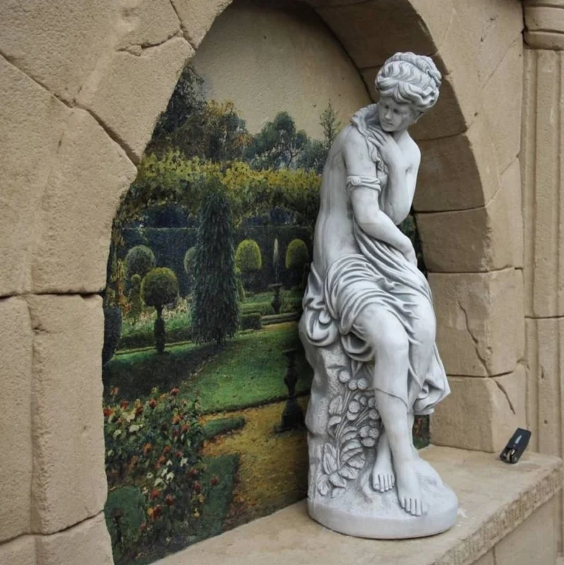 Casa Padrino Jugendstil Garten Deko Skulptur Frau Grau H. 131 cm - Elegante Garten Deko Stein Figur - Barock & Jugendstil Garten Deko Accessoires