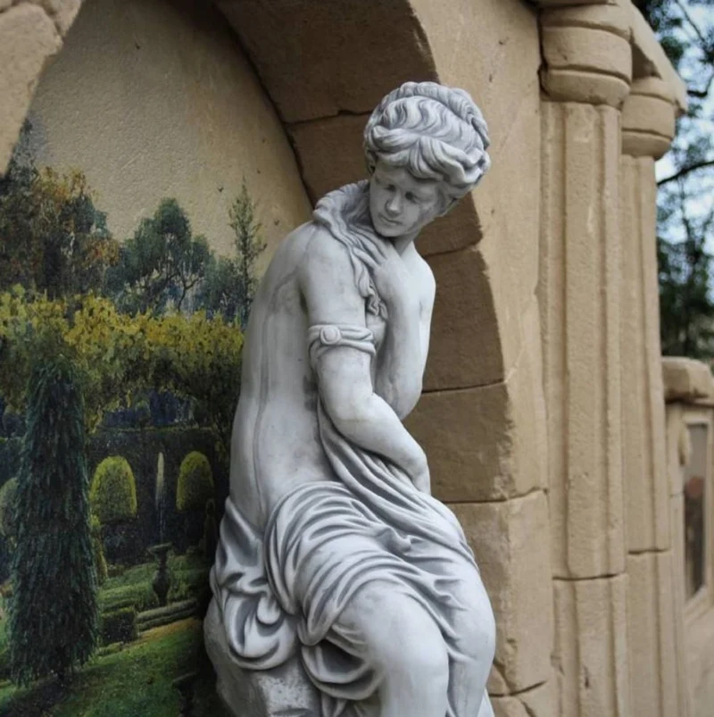 Casa Padrino Jugendstil Garten Deko Skulptur Frau Grau H. 131 cm - Elegante Garten Deko Stein Figur - Barock & Jugendstil Garten Deko Accessoires