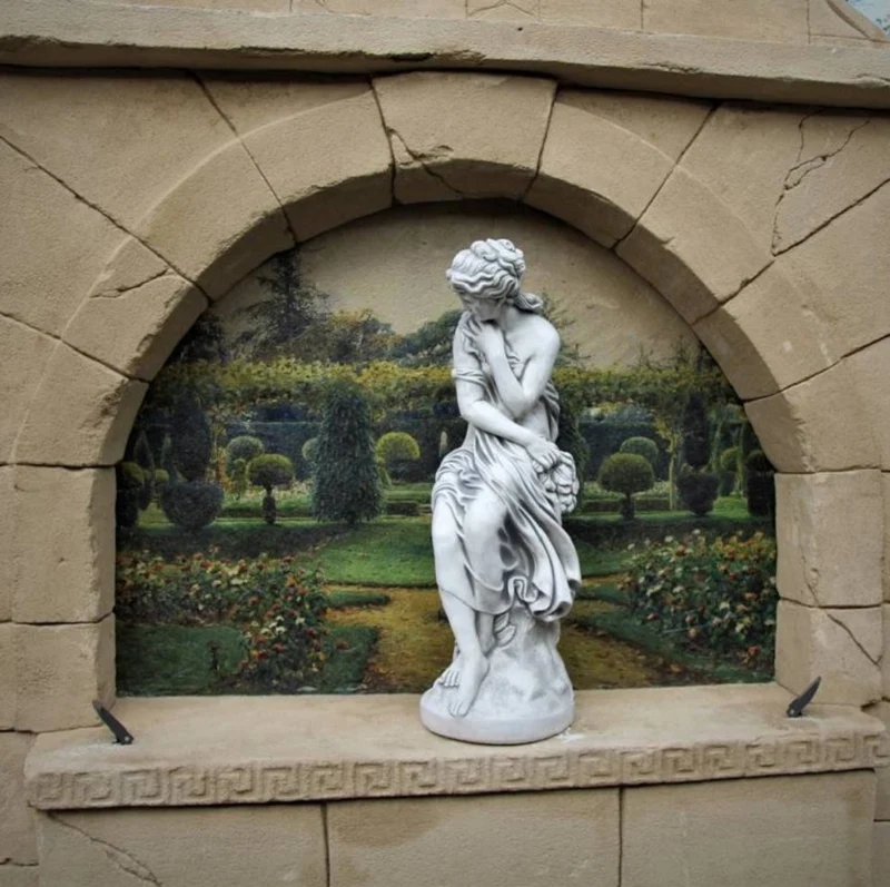 Casa Padrino Jugendstil Garten Deko Skulptur Frau Grau H. 131 cm - Elegante Garten Deko Stein Figur - Barock & Jugendstil Garten Deko Accessoires