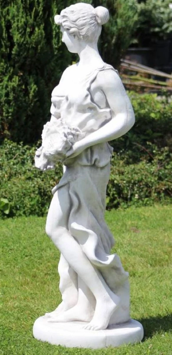 Casa Padrino Jugendstil Garten Deko Skulptur Frau mit Muschel Grau 44 x 44 x H. 138 cm - Elegante Garten Deko Stein Figur - Barock & Jugendstil Garten Deko Accessoires
