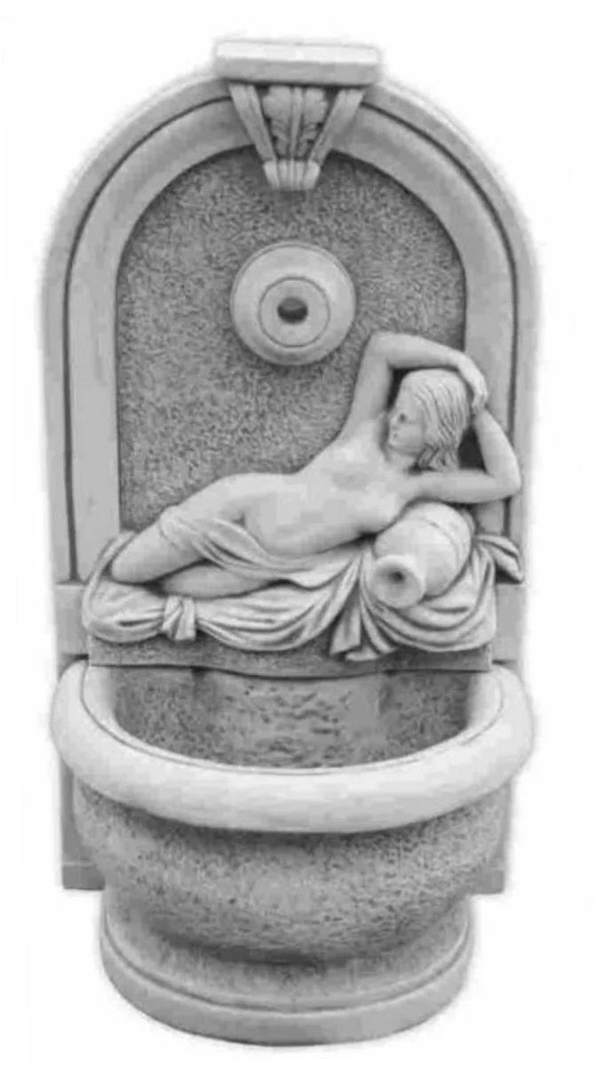 Casa Padrino Jugendstil Wandbrunnen Frau mit Krug Grau H. 110 cm - Eleganter Gartenbrunnen - Gartendeko Stein Brunnen - Barock & Jugendstil Garten Deko Accessoires