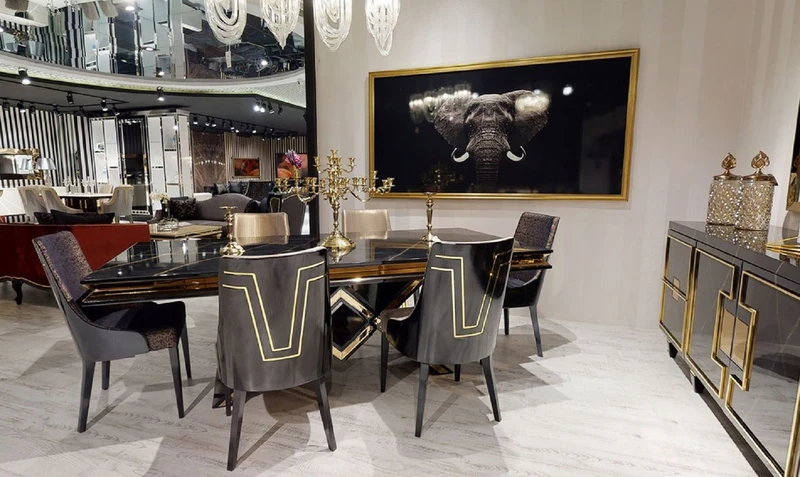 Casa Padrino Luxus Art Deco Esszimmer Stuhl Set Schwarz / Gold - Küchen Stühle 6er Set - Art Deco Esszimmer Möbel - Luxus Qualität
