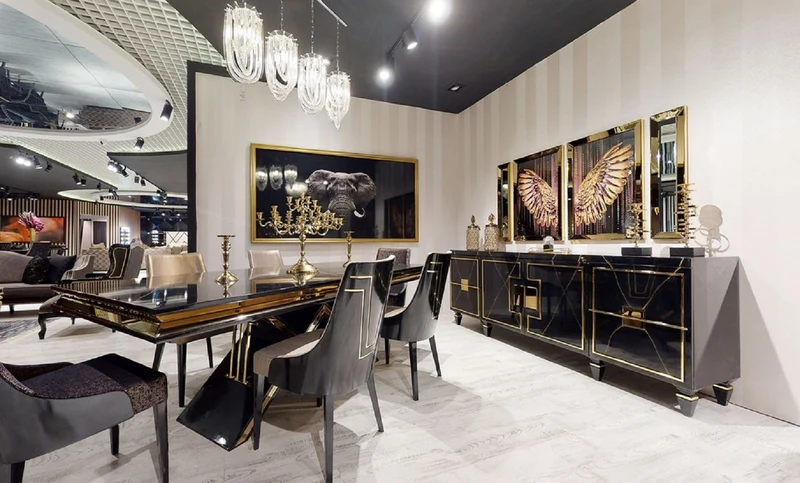 Casa Padrino Luxus Art Deco Esszimmer Stuhl Set Schwarz / Gold - Küchen Stühle 6er Set - Art Deco Esszimmer Möbel - Luxus Qualität
