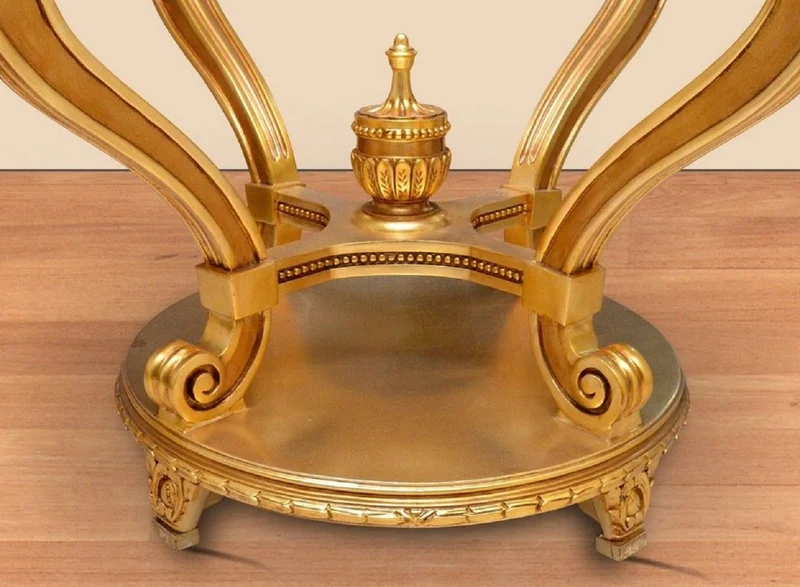 Casa Padrino Barock Konferenztisch Gold - Runder Massivholz Büro Tisch mit Glasplatte - Barock Büro Möbel - Edel & Prunkvoll