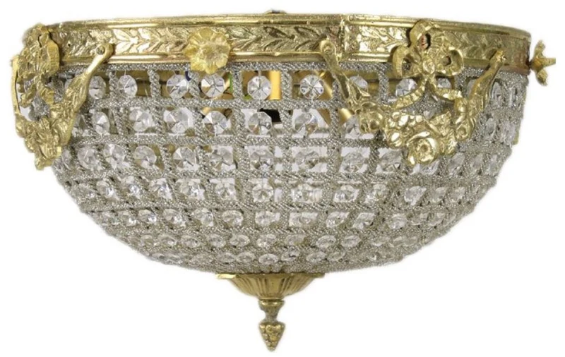 Casa Padrino Barock Kristall Deckenleuchte Gold Ø 40 cm - Runde Deckenlampe im Barockstil - Barock Leuchten - Edel & Prunkvoll