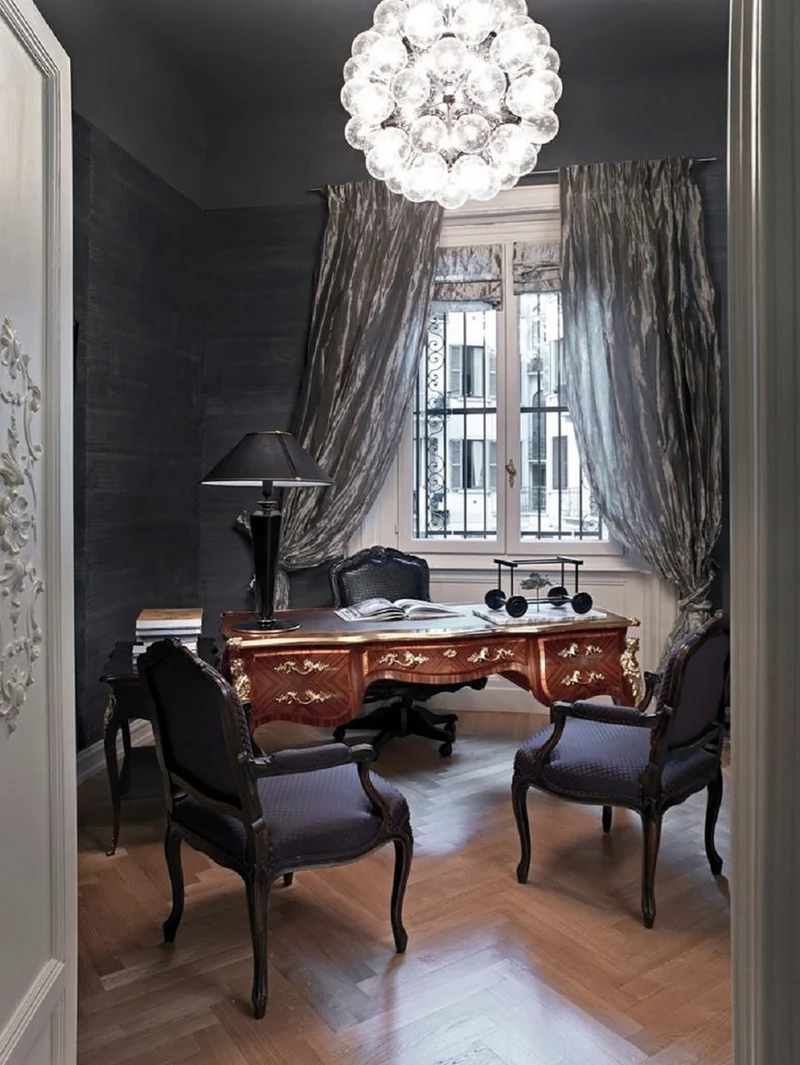 Casa Padrino Luxus Barock Schreibtisch mit 5 Schubladen Dunkelbraun / Schwarz / Gold - Prunkvoller handgefertigter Massivholz Bürotisch - Barock Büromöbel - Luxus Qualität - Made in Italy