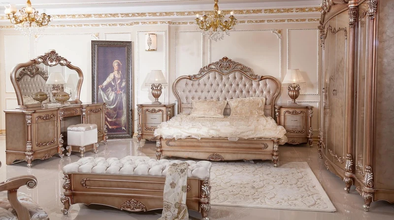 Casa Padrino Luxus Barock Schlafzimmer Set Kupfer / Silber - 1 Barock Schminkkommode & 1 Barock Spiegel & 1 Barock Hocker - Luxus Schlafzimmer Möbel im Barockstil - Edel & Prunkvoll