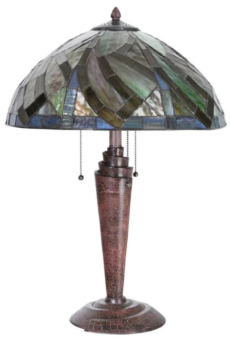 Casa Padrino Luxus Tiffany Tischleuchte Mehrfarbig / Antik Bronze Ø 45 x H. 62 cm - Tiffany Schreibtischleuchte - Wohnzimmer Deko Leuchte - Scheibtisch Deko Leuchte - Luxus Tiffany Leuchten