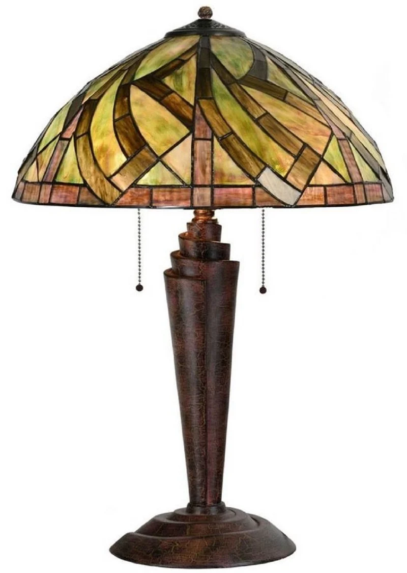 Casa Padrino Luxus Tiffany Tischleuchte Mehrfarbig / Antik Bronze Ø 45 x H. 62 cm - Tiffany Schreibtischleuchte - Wohnzimmer Deko Leuchte - Scheibtisch Deko Leuchte - Luxus Tiffany Leuchten