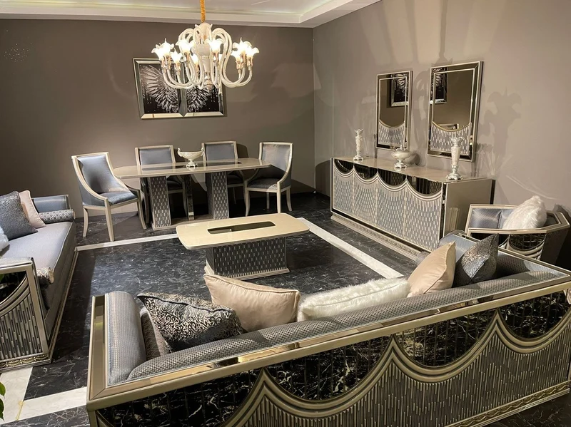 Casa Padrino Luxus Art Deco Sessel Hellblau / Silber / Creme - Verspiegelter Wohnzimmer Sessel - Wohnzimmer Möbel - Art Deco Möbel - Luxus Möbel - Art Deco Einrichtung - Luxus Einrichtung