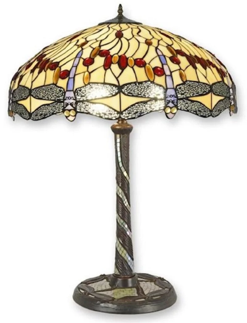 Casa Padrino Luxus Tiffany Tischleuchte Mehrfarbig Ø 61 x H. 80 cm - Tiffany Schreibtischleuchte - Wohnzimmer Deko Leuchte - Scheibtisch Deko Leuchte - Luxus Tiffany Leuchten