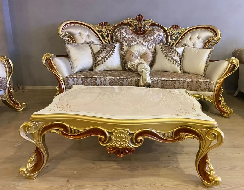Casa Padrino Luxus Barock Wohnzimmer Set Creme / Silber / Gold / Braun - 2 Barock Sofas & 2 Barock Sessel & 1 Barock Couchtisch - Luxus Wohnzimmer Möbel im Barockstil - Barock Möbel