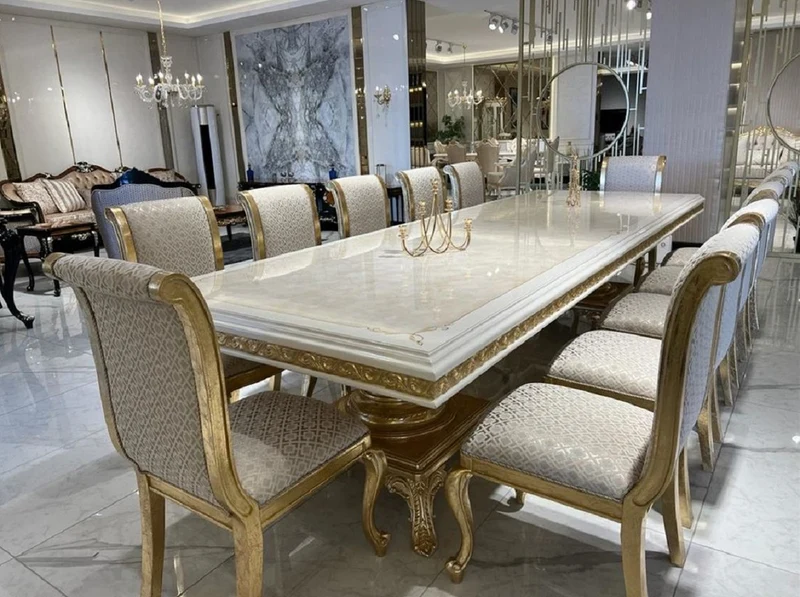 Casa Padrino Luxus Barock Esszimmer Stuhl Set Gold Muster / Antik Gold - Handgefertigtes Küchen Stühle 6er Set - Prunkvolle Barock Esszimmer Möbel