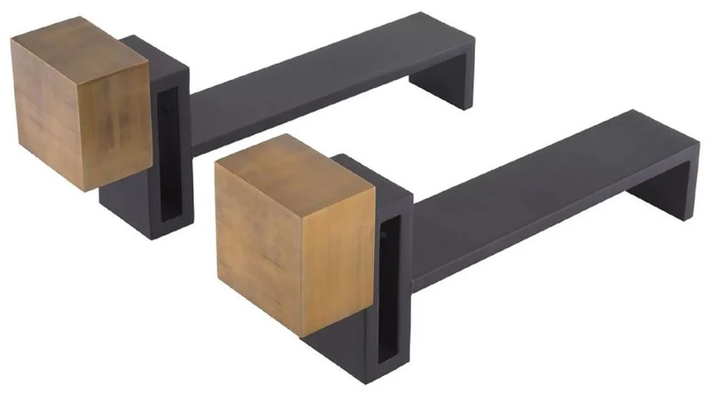 Casa Padrino Luxus Feuerbock Set Vintage Messingfarben / Schwarz 54 x 12 x H. 21,5 cm - Kamin Zubehör - Luxus Kollektion