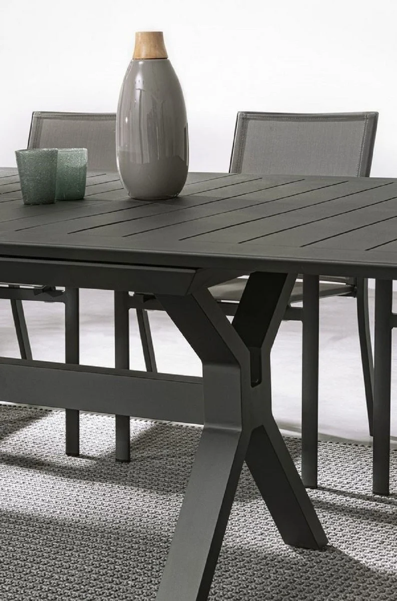 Casa Padrino Luxus Gartentisch Anthrazit 200-300 x 110 x H. 76 cm - Ausziehbarer Esstisch aus pulverbeschichtetem Aluminium - Luxus Garten & Terrassen Tisch - Luxus Garten & Terrassen Möbel