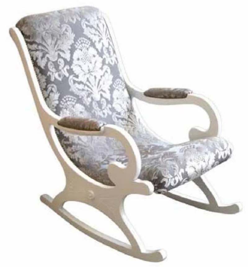 Casa Padrino Luxus Jugendstil Stoff Schaukelsessel Silber / Grau / Weiß - Handgefertigter Schaukelstuhl mit Armlehnen - Barock & Jugendstil Wohnzimmer & Büro Möbel - Luxus Qualität - Made in Italy