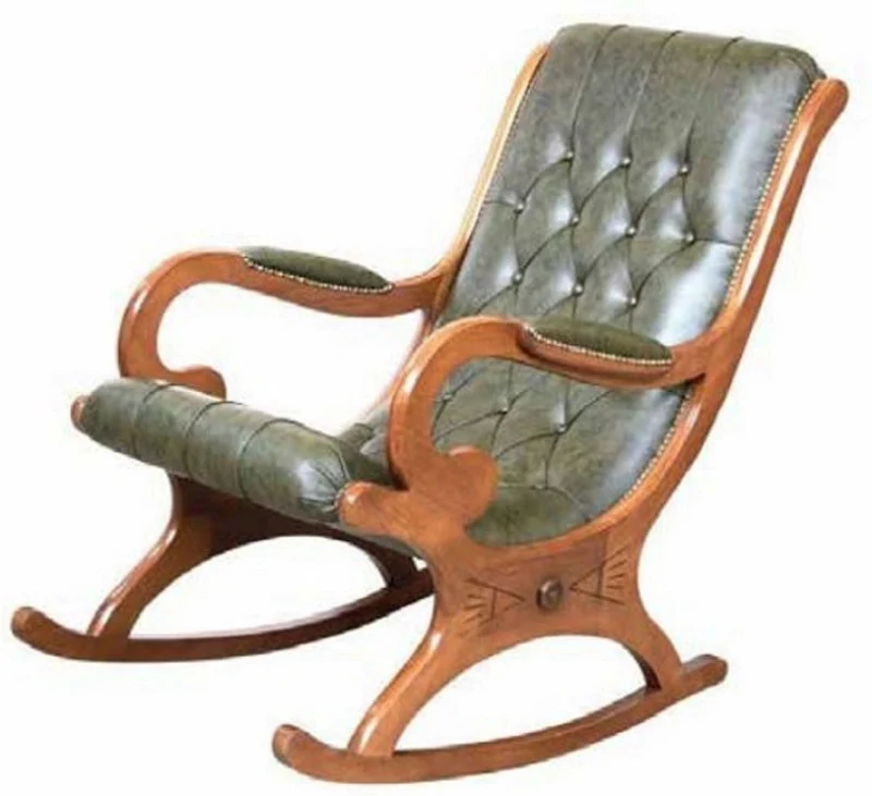 Casa Padrino Luxus Jugendstil Kunstleder Schaukelsessel Grün / Braun - Handgefertigter Schaukelstuhl mit Armlehnen - Barock & Jugendstil Wohnzimmer & Büro Möbel - Luxus Qualität - Made in Italy