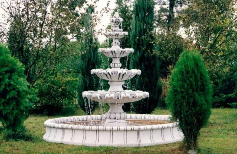 Casa Padrino Barock Springbrunnen Umrandung Weiß / Grau Ø 280 x H. 35 cm - Runde Gartenbrunnen Umrandung - Brunnen Umrandung - Prunkvolle Gartendeko im Barockstil