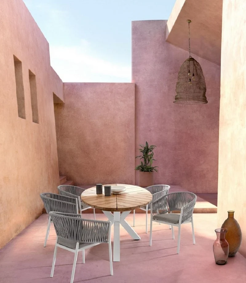 Casa Padrino Luxus Gartentisch Naturfarben / Weiß 240 x 110 x H. 77 cm - Ovaler Esstisch mit Teakholz Tischplatte - Garten & Terrassen Tisch - Luxus Garten & Terrassen Möbel