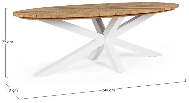 Casa Padrino Luxus Gartentisch Naturfarben / Weiß 240 x 110 x H. 77 cm - Ovaler Esstisch mit Teakholz Tischplatte - Garten & Terrassen Tisch - Luxus Garten & Terrassen Möbel