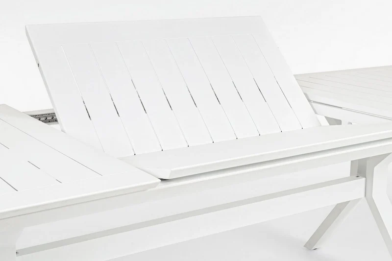 Casa Padrino Luxus Gartentisch Weiß 200-300 x 110 x H. 76 cm - Ausziehbarer Esstisch aus pulverbeschichtetem Aluminium - Luxus Garten & Terrassen Tisch - Luxus Garten & Terrassen Möbel