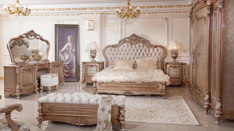 Casa Padrino Luxus Barock Doppelbett Grau / Kupfer / Silber - Prunkvolles Massivholz Bett - Luxus Schlafzimmer Möbel im Barockstil - Barock Möbel - Barock Einrichtung - Edel & Prunkvoll