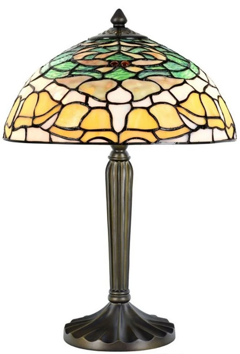 Casa Padrino Luxus Tiffany Tischleuchte Mehrfarbig / Bronze Ø 30 x H. 46 cm - Schreibtischleuchte - Hockerleuchte - Wohnzimmer Deko Leuchte - Scheibtisch Deko Leuchte - Tiffany Leuchten