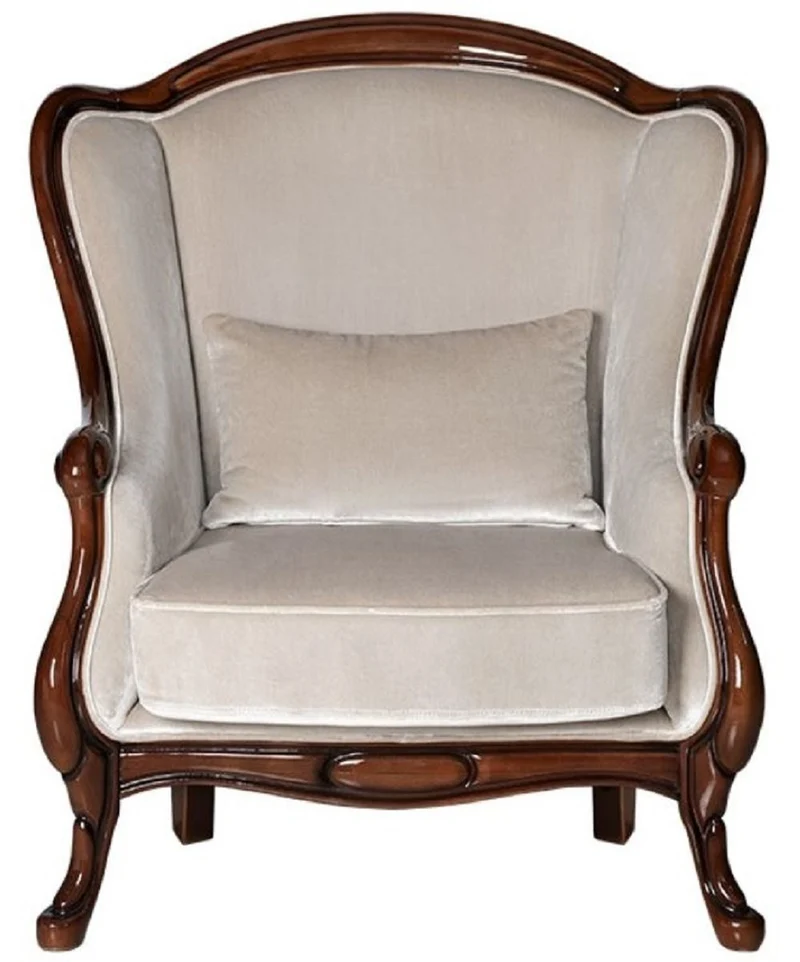 Casa Padrino Luxus Jugendstil Sessel Grau / Dunkelbraun Hochglanz 92 x 84 x H. 96 cm - Eleganter Wohnzimmer Sessel - Wohnzimmer Möbel - Luxus Möbel im Jugendstil - Barock & Jugendstil Möbel