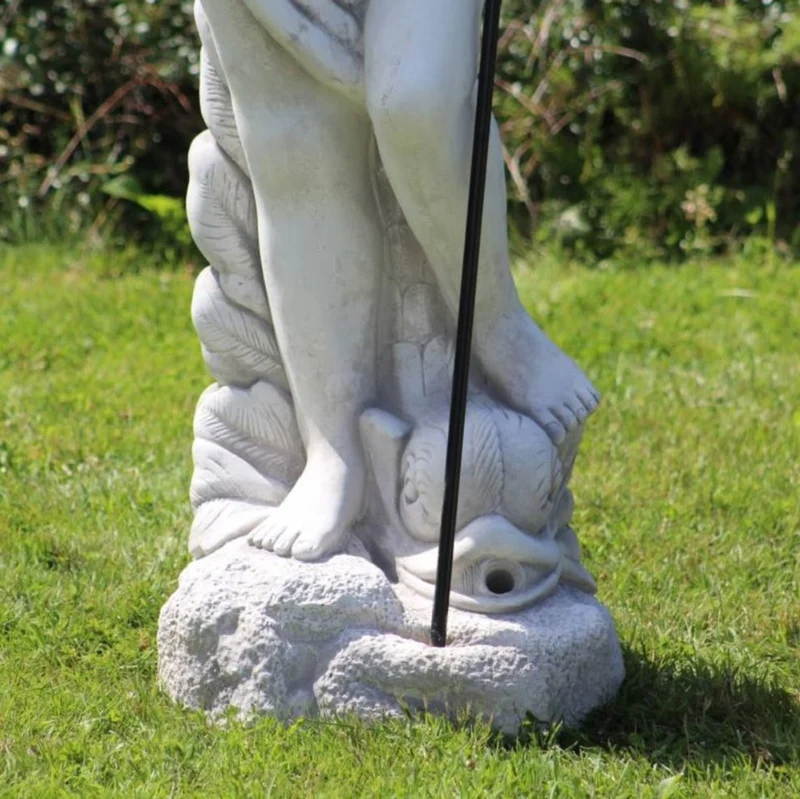 Casa Padrino Jugendstil Wasserspeier Skulptur Neptun mit Fisch Grau / Schwarz 35 x 35 x H. 123 cm - Elegante Wasserspeier Stein Figur - Barock & Jugendstil Garten Deko Accessoires