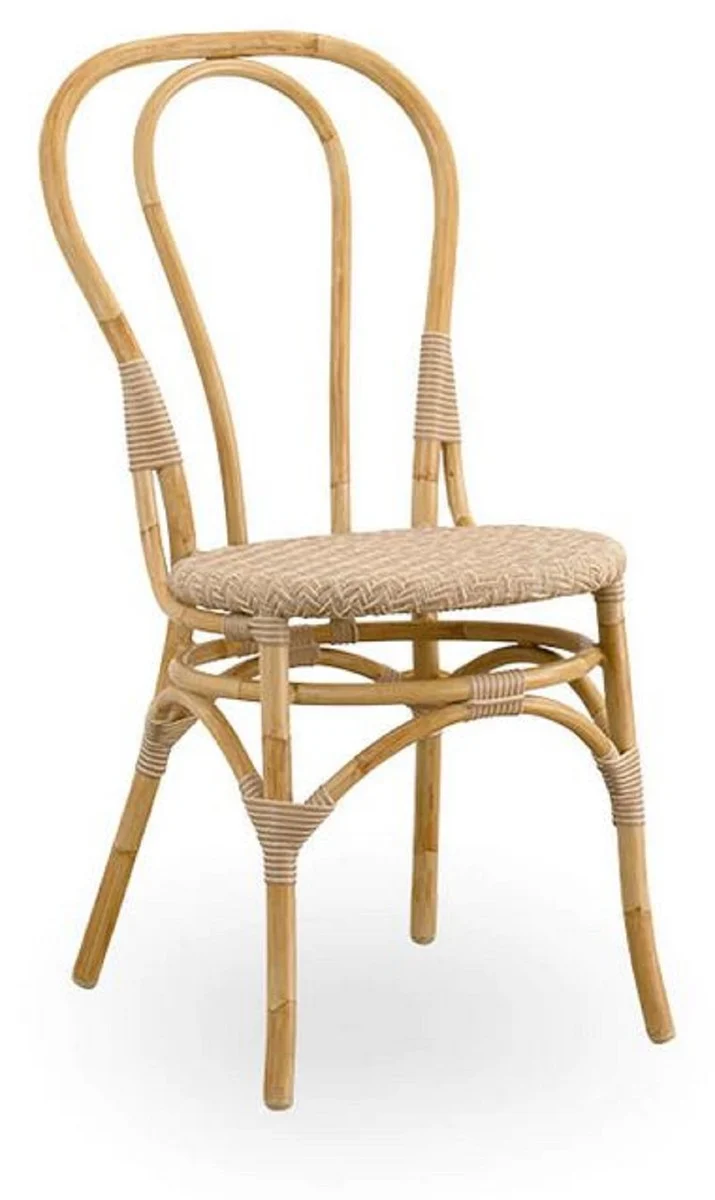 Casa Padrino Luxus Gartenstuhl 6er Set Naturfarben 45 x 56 x H. 88 cm - Moderne Rattan Garten & Terrassen Möbel - Luxus Qualität