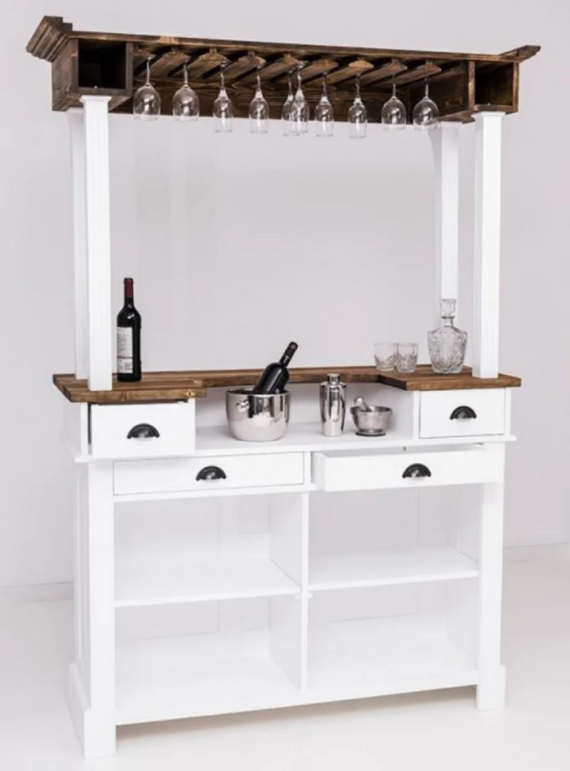 Casa Padrino Landhausstil Bar Theke Weiß / Braun 150 x 56 x H. 210 cm - Massivholz Thekentisch - Massivholz Bar Möbel im Landhausstil