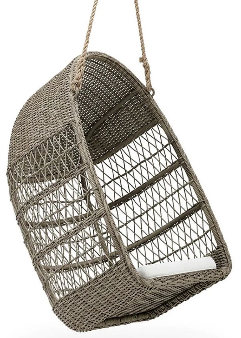 Casa Padrino Luxus Outdoor Hängesessel Antik Grau / Weiß 66 x 63 x H. 113 cm - Wetterbeständiger Garten & Terrassen Hängesessel - Garten & Terrassen Möbel - Luxus Qualität