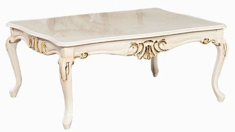 Casa Padrino Luxus Barock Couchtisch Creme / Gold - Handgefertigter Massivholz Wohnzimmertisch im Barockstil - Barock Wohnzimmer Möbel