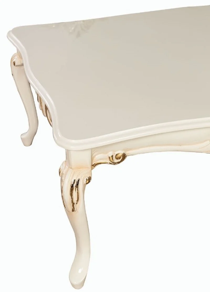 Casa Padrino Luxus Barock Couchtisch Creme / Gold - Handgefertigter Massivholz Wohnzimmertisch im Barockstil - Barock Wohnzimmer Möbel