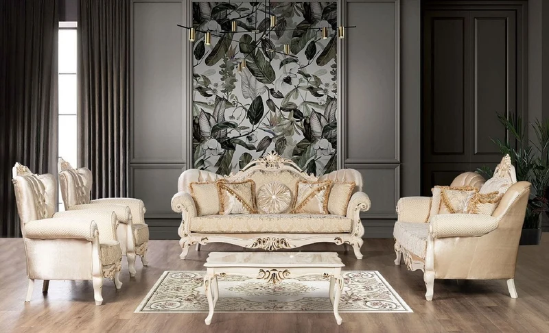 Casa Padrino Luxus Barock Couchtisch Creme / Gold - Handgefertigter Massivholz Wohnzimmertisch im Barockstil - Barock Wohnzimmer Möbel