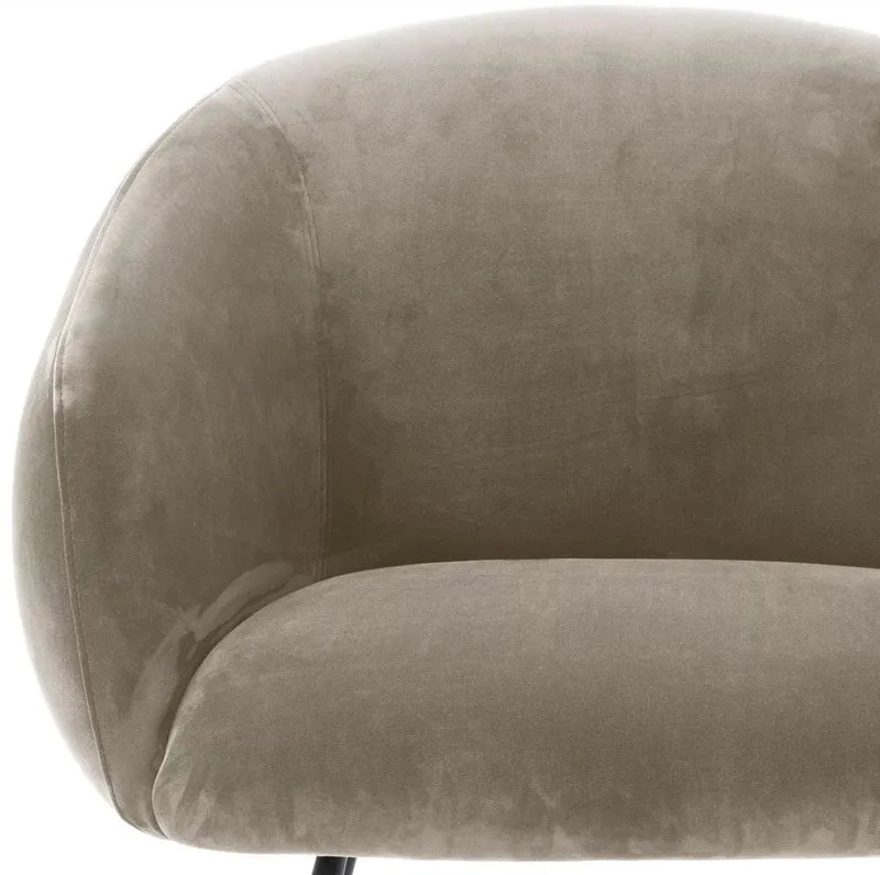 Casa Padrino Luxus Esszimmerstuhl mit Armlehnen Greige / Schwarz 61 x 60 x H. 79 cm - Küchenstuhl mit edlem Samtstoff - Esszimmer Möbel - Küchen Möbel - Luxus Möbel - Luxus Einrichtung