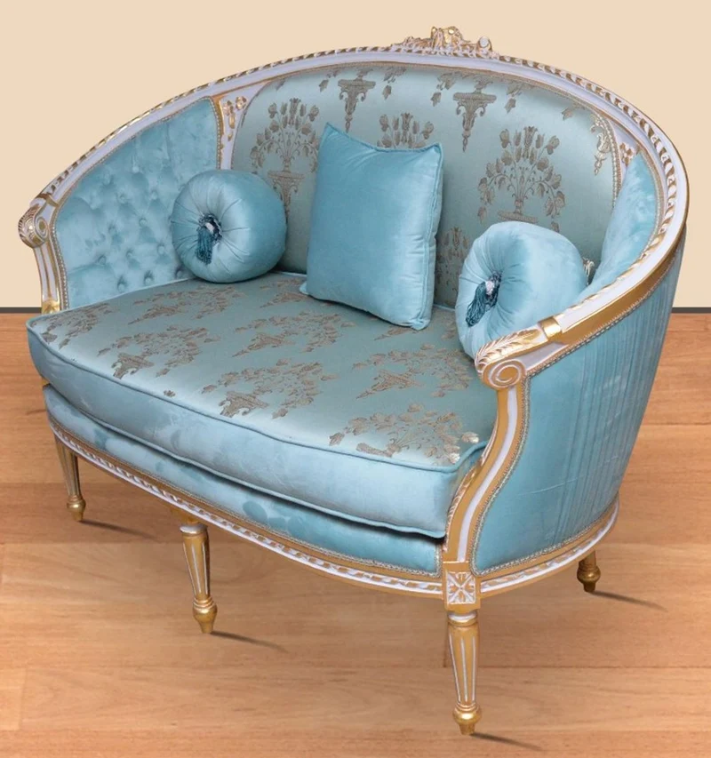 Casa Padrino Barock Sofa Türkis Muster / Weiß / Gold - Handgefertigtes Wohnzimmer Sofa im Barockstil - Prunkvolle Barock Wohnzimmer Möbel